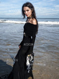Thigh-High Slit Off-Shoulder Black Gothic Dress