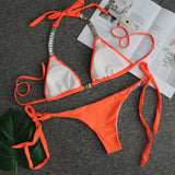 new solid color sexy strap luxury rhinestone swimsuit