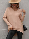 FASHION SOLID COLOR V-NECK FASHION TOP SWEATER