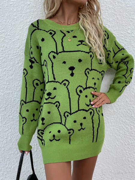 FASHION PRINTED ROUND NECK KNITTED PULLOVER SWEATER