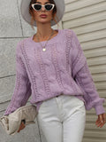 FASHION TWISTED ROPE SOLID COLOR LOOSE ROUND NECK SWEATER