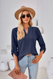 V-NECK CROPPED SLEEVE BUTTON LOOSE T-SHIRT
