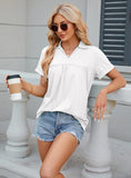 SOLID COLOR LAPEL PLEATED LOOSE SHORT SLEEVE T-SHIRT