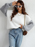 CLASSY ROUND NECK LONG SLEEVE STRIPED LOOSE SWEATER