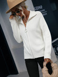 CLASSY HIGH NECK SOLID COLOR ZIPPER SWEATER COAT