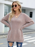 FASHION LONG SLEEVE V-NECK LOOSE PULLOVER SWEATER