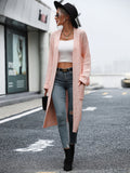 STYLISH SOLID COLOR POCKET LONG COAT SWEATER