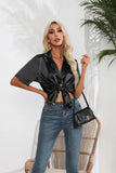 SUIT COLLAR SATIN SHORT SLEEVE SHIRT