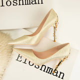METAL FLOWER POINTED HIGH HEELS WEDDING SHOES