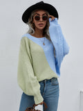FASHION BAT SLEEVE COLOR MATCHING ROUND NECK SWEATER