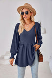 STITCHING V-NECK LONG-SLEEVED LOOSE T-SHIRT