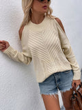 FASHION SOLID LONG-SLEEVED ROUND NECK TWISTED ROPE SWEATER