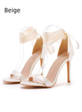 RIBBON SATIN STRAP HIGH-HEELED SANDALS