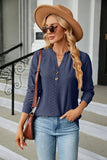 SOLID COLOR V-NECK BUTTON LONG SLEEVE T-SHIRT