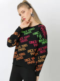 FASHION LETTER JACQUARD LOOSE ROUND NECK SWEATER