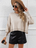 FASHION ROUND NECK SOLID COLOR LOOSE PULLOVER SWEATER