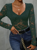 SQUARE NECK LACE SPLICING JUMPSUIT