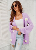 Flower Cardigan Lantern Sleeve Sweater Coat