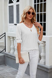 BUTTON V-NECK SOLID COLOR LOOSE T-SHIRT