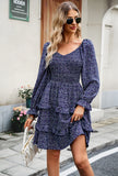 HOLIDAY LEISURE FLORAL V-NECK LONG SLEEVE DRESS