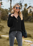 SOLID COLOR LAPEL BUTTON LOOSE LONG SLEEVE TOP
