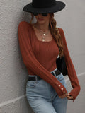 FASHION SOLID COLOR BUTTON PULLOVER SWEATER