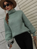 FASHION SOLID COLOR PULLOVER LOOSE TURTLE NECK SWEATER