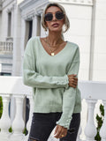 FASHION SOLID COLOR PULLOVER LOOSE BUTTONS SWEATER