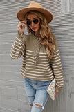 STYLISH BUTTON WOOD EAR STRIPED STITCHING SWEATER