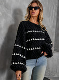 FASHION STRIPED ROUND NECK LONG SLEEVE SWEATER