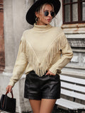 FASHION LOOSE FRINGED TURTLE NECK SWEATER