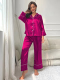 FASHION SILK-LIKE LADIES LONG-SLEEVED PAJAMAS SUIT