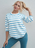 CLASSY STRIPED MULTICOLOR ROUND NECK TOP LOOSE SWEATER