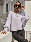 FASHION LOOSE SOLID COLOR BAT SLEEVE SWEATER