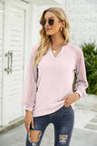 LACE STITCHING LONG SLEEVE V-NECK T-SHIRT