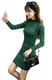 Caramel Ribbed Turtle Neck Sleek Silhouette Dress