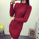 Caramel Ribbed Turtle Neck Sleek Silhouette Dress