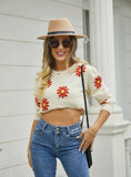 Short Daisy Round Neck Flower Sweater