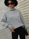 FASHION SOLID COLOR PULLOVER LOOSE TURTLE NECK SWEATER