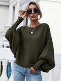 FASHION LOOSE SOLID COLOR BAT SLEEVE SWEATER