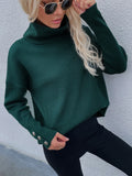 CLASSY SOLID COLOR HIGH NECK BUTTON SWEATER