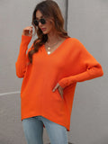 FASHION SOLID COLOR V-NECK FASHION TOP SWEATER