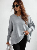 CLASSY ROUND NECK KNITTED LOOSE SPLIT PULLOVER SWEATER