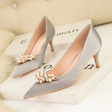 THIN HEELS POINTED PEARL RHINESTONE SHOES