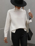 FASHION SOLID COLOR HIGH NECK SWEATER
