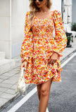 HOLIDAY LEISURE FLORAL V-NECK LONG SLEEVE DRESS