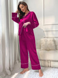 FASHION SILK-LIKE LADIES LONG-SLEEVED PAJAMAS SUIT
