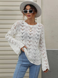 FASHION CROCHETED HOLLOW PULLOVER ROUND NECK LOOSE SWEATER