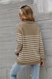 STYLISH BUTTON WOOD EAR STRIPED STITCHING SWEATER