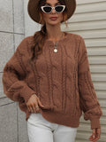 FASHION TWISTED ROPE SOLID COLOR LOOSE ROUND NECK SWEATER